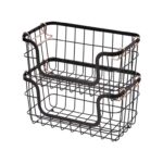 Amazon Basics Stackable Metal Storage Baskets for Kitchen or Bathroom, Rectangular, 2 Pack, 16.3 x 31 x 14.1 cm, Black