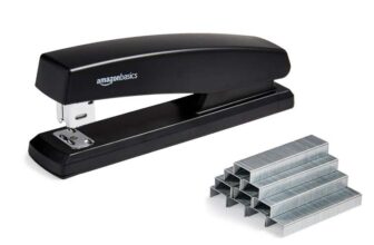 Amazon Basics Stapler with 1000 Staples, 25 sheet capacity, anti-slip rubber base, Black