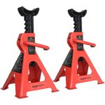 Amazon Basics Steel Jack Stands, 3 Ton (2.7 metric Ton) Capacity – 1 Pair, Black and Red