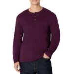 Amazon Essentials Mens Long-Sleeve 100% Cotton Henley Shirt – Burgundy L