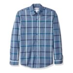 Amazon Essentials Mens Slim-Fit Long-Sleeve Poplin Shirt, Denim Plaid (Size L)