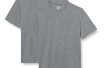 Amazon Essentials Mens T-Shirt Slim-Fit Short-Sleeved Crewneck Pocket, Pack of 2 Grey – Medium Size