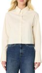 Amazon Essentials Womens Oversized-Fit Cropped Cotton Stretch Poplin Button-Down Shirt