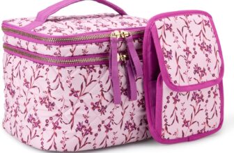 Amazon Essentials Womens Quilted Makeup Bag with Brush Storage