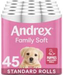 Andrex Family Soft Toilet Roll – 45 Toilet Rolls, Bulk Buy, Fragrance Free, FSC Certified