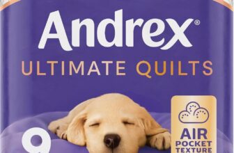 Andrex Ultimate Quilts Toilet Tissue 9 Standard Toilet Rolls, Air Pocket Technology for Soft, Thick Sheets (Previously Andrex Supreme Quilts Toilet Paper) 9 Toilet Rolls