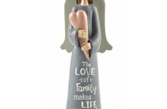 Angel Figurine: Family Love, Holding Heart, Slate Blue