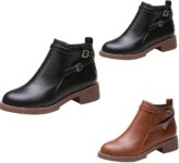 Ankle Boots for Women UK Side Zipper Leather Chelsea Boots Fit Wide Casual Waterproof Walking Booties Non Slip Flat Short Booties Shoes for Spring Autumn Winter Outdoor Garden