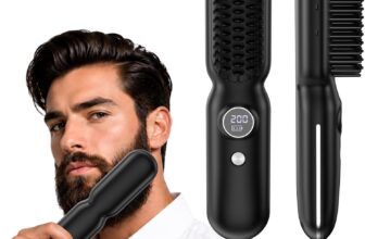 Anyqoo Beard Straightener for Men, Cordless Heated Comb, 8 Temp MCH Black MCH Fast & Even Heating Brush, 8 Precise Temps, Plasma Grooming, 5-Fold Safety, Cordless, 30-Min Runtime, 5200 mAh Battery