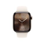 Apple Watch Series 10 GPS Cellular, 42mm Gold Titanium Case with Starlight Sport Band S/M