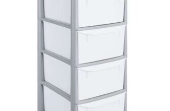 Argos Home 4 Drawer Plastic Storage Tower – Grey / Black or White – Free C&C