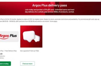 Argos Plus 1-Year Delivery Pass £40 Free £10 Gift Card (Sign Up By 18/08) – Unlimited Same/Next Day Delivery