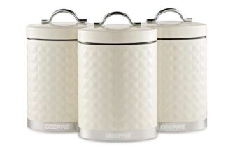 Argyle 3-Piece Tea Coffee Sugar Canisters Set 1.3L Airtight Durable Carbon Steel Material Lids & Body Kitchen Storage Canisters