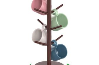 BAMBANG Wooden Mug Tree, 8-Mug Capacity, Rotating Base