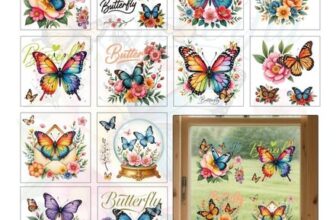 BEUNITONE 12 Sheets Butterfly Rub-on Transfers, 5.5×5.5-Inch Vintage Watercolor