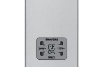 BG Screwless Flat Plate Dual Voltage Shaver Socket – Brushed Steel