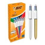 BIC 4 Colours Shine Retractable Pens, 1.0 Mm, Box 12