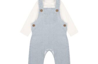 Baby Boys Blue Stripe Dungarees & Bodysuit Set
