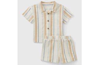 Baby Cream Woven Stripe Shirt & Short Set (Newborn-23mths)