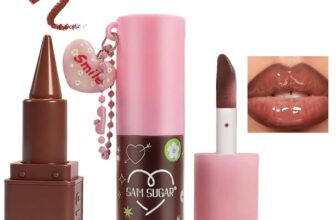 Baorder 2PCS Lip Combo Set-Matte Gradient Lip Liner Pencil and Hydrating Keychain Brown Lip Gloss Tint,Non-Sticky,Long-Lasting,High Pigment Lip Makeup Kit for Women