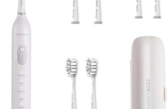BarberBoss Sonic Electric Toothbrush, 5 Modes, 6 Heads, Pressure Sensor, Smart Timer and Travel Case, White