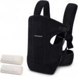 Bebamour Baby Carrier, Ergonomic Front & Back Carrier for Babies 3-18 Months (Up to 12kg), Adjustable Waist Belt & Shoulder Straps, Breathable Mesh Infant Carrier with 2 Drool Bibs, Black