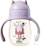 Bebamour Sippy Cup 6-36 Months Non Spill Straw Cup for Toddlers Soft Spout Cup Spill Proof Water Bottler for Kids, BPA Free, PPSU, 210ml, Purple
