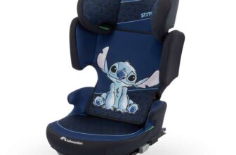 Bebeconfort Disney RoadFix i-Size, Backrest Booster Car Seat, 3.5-12 Years, 100-150 cm, Stitch, Foldable, Lightweight, 4.4 kg,