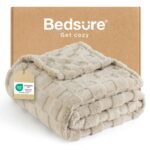 Bedsure Checkered Fleece Throw Blanket – Lightweight, Beige, 152x203cm with checkout discount Sold by Bedsure EU / FBA
