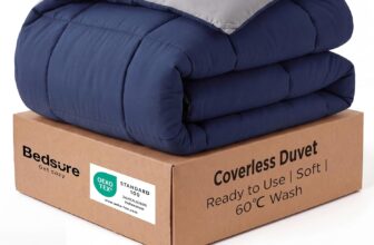 Bedsure Reversible Coverless Duvet Double – 200x200cm, Blue/Grey Coverless Duvet with 300 GSM Filling, Lightweight, Soft, Breathable, Machine Washable