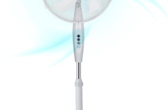 Belaco 16 Inch Pedestal Fan with Oscillation, Adjustable Height Quiet Powerful Cooling Airflow, 45W – White