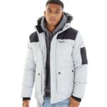 Bench Mens Tillor Fur Trim Hooded Padded Parka Frost Grey Sizes S-M