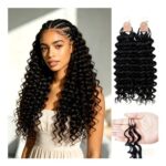 Besckoo Crochet Human Hair Extensions Deep Wave 18in 60g 1B