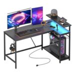 Bestier L-Shaped Desk with Carbon Surface, 3 Outlets, USB, LED