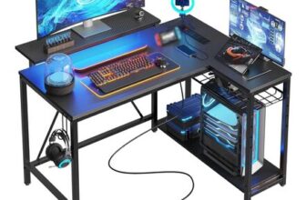Bestier L-Shaped Desk with RGB LEDs, USB and Power Outlets