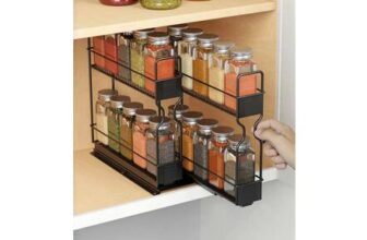 Black 2-Tier 2-Row Metal Spice Rack, Slide-out Kitchen Storage