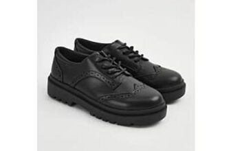 Black Chunky Brogue School Shoes