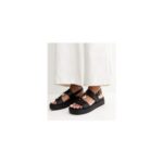 Black Faux Leather Hardware Detail Flatform Sandals