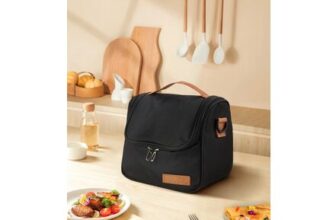 Black Insulated Lunch Tote Bag with Adjustable Shoulder Strap