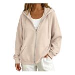 Black Oversized Zip Hoodie Sweatshirt Womens Long Sleeve