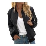 Black Womens Bomber Jacket Lightweight Windbreaker with Pockets XL