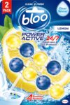 Bloo Power Active Toilet Rim Block Lemon, with Anti-Limescale, Cleaning Foam, Dirt Protection and Extra Freshness – Pack of 2 Rimblocks
