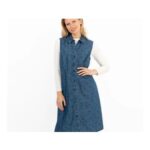 Blue Denim Shirt Dress Sleeveless Collar Button