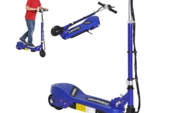 Blue HOMCOM Folding Kids Electric Scooter, Adjustable 7-14 Years