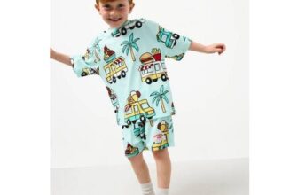 Blue Ice Cream Van Print Shortie Pyjamas