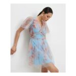 Blue Tulle Short Sleeve Mini Dress