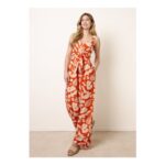 Blue Vanilla Orange Tropical Tie Front Jumpsuit