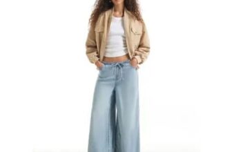 Blue Wide Leg Pyjama Style Drawstring Jeans