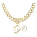 BodyBonita Cursive Gold Plated Initial Necklace with Cuban Link Chain