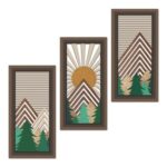 Boho Mountain Wood Wall Art, 3-Piece Pine Tree, 8×16